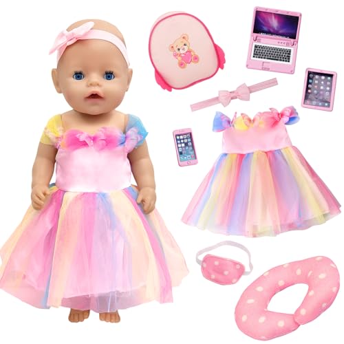 Pinke Puppenkleidung für 35-45 cm Baby Puppenm, 9 Stück Puppenkleid Zubehör mit Kleid Nackenkissen Rucksack Augenmaske Haarband Spielzeug-Set ür 14-18 Zoll Neugeborene Baby Puppen Kinder Geburtstag Pinke Puppenkleidung für 35-45 cm Baby Puppenm, 9 Stück Puppenkleid Zubehör mit Kleid Nackenkissen Rucksack Augenmaske Haarband Spielzeug-Set ür 14-18 Zoll Neugeborene Baby Puppen Kinder Geburtstag von Carreuty