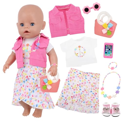 Puppenkleidung 36-43 cm für Baby Puppen, 14–18 Zoll Puppenkleidung Puppenkleid mit Jacke T-Shirt Taschen Schuhe Brille Handys Halsketten Armbänder Mädchen Kinder Geburtstagsgeschenk Puppenkleidung 36-43 cm für Baby Puppen, 14–18 Zoll Puppenkleidung Puppenkleid mit Jacke T-Shirt Taschen Schuhe Brille Handys Halsketten Armbänder Mädchen Kinder Geburtstagsgeschenk von Carreuty