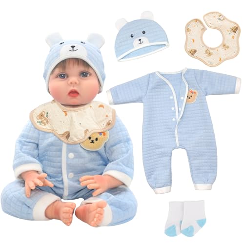 Puppenkleidung für Baby Puppen, Babypuppenkleidung mit 43–55 cm New Baby Puppen, Süße Blaue Bärenpuppen Outfits mit Strampler Lätzchen Mütze Socken für 17-22 Zoll Baby Puppen Geburtstagsgeschenk Puppenkleidung für Baby Puppen, Babypuppenkleidung mit 43–55 cm New Baby Puppen, Süße Blaue Bärenpuppen Outfits mit Strampler Lätzchen Mütze Socken für 17-22 Zoll Baby Puppen Geburtstagsgeschenk von Carreuty