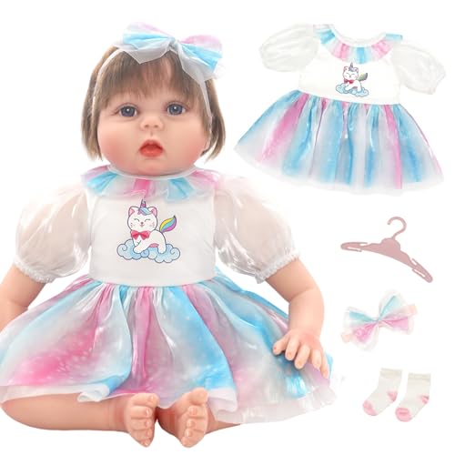 Babypuppen-Kleidung, 50,8–55,9 cm, 4 Stück, Katzenmuster, Baby-Puppenzubehör, puderblauer Tüllrock, Schleife, Kopfschmuck, Socken-Kleiderbügel, 50–55 cm, Puppen-Outfits für Kindergeburtstag Babypuppen-Kleidung, 50,8–55,9 cm, 4 Stück, Katzenmuster, Baby-Puppenzubehör, puderblauer Tüllrock, Schleife, Kopfschmuck, Socken-Kleiderbügel, 50–55 cm, Puppen-Outfits für Kindergeburtstag von Carreuty