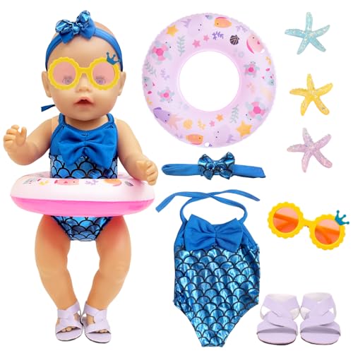 8 Meerjungfrau Schwimm Kompatibel mit 35-45cm New Born Baby Schwimmpuppe, Blau Sommerliches Badeanzug Kleidung Outfits Puppenbadeanzug Schwimmring Sonnenbrille Schuhe Seestern für 14-18 Zoll Puppen 8 Meerjungfrau Schwimm Kompatibel mit 35-45cm New Born Baby Schwimmpuppe, Blau Sommerliches Badeanzug Kleidung Outfits Puppenbadeanzug Schwimmring Sonnenbrille Schuhe Seestern für 14-18 Zoll Puppen von Carreuty