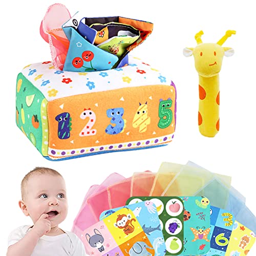 Carreuty Montessori Tücherbox Baby Tissue Box Sensorik Spielzeug Baby Tissue Box Knisterspielzeug Spielzeug ab 6 7 8 9 10 Monate Montessori Spielzeug ab 1 Jahr Tücherbox Baby Geschenke von Carreuty