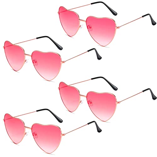 Carreuty 4 Pack Herz Sonnenbrille, Hippie Gläser Sonnenbrille Damen Retro Kostüm Brille für Kinder Herren Damen Brille 90er 80er 70er Jahre Outfit Accessoires Rosa von Carreuty