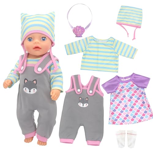 Puppenkleidung Puppenkleider Set für 14–17 Zoll Baby Puppen Koalas Hut Kleidung Overall Kleider Socken Säcke Puppenzubehör für 36-43 cm Baby Puppen Keine Puppe von Carreuty