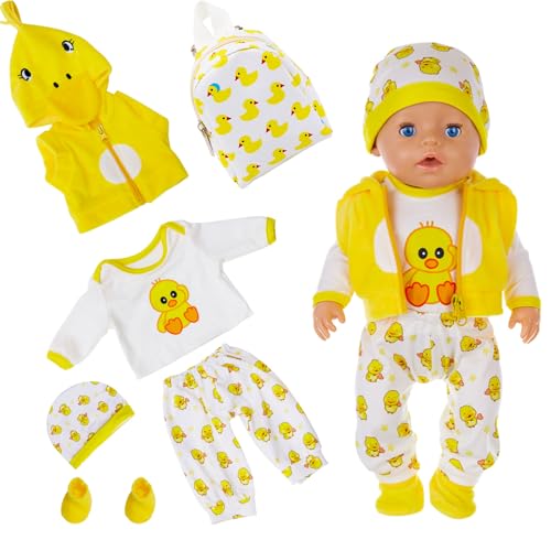 Puppenkleidung für Baby Puppen, inklusive Oberteil Hose Weste Hut Rucksack Socken, Gelbe Ente Puppenkleidung für New Doll 35-43 cm für Jungen und Müdchen von Carreuty