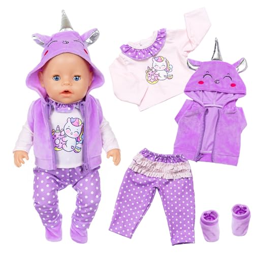 Kleidung Outfits für Baby Puppen, Pony Puppenkleidung 36-45 cm with Sweatshirt mit Kapuze Langärmelige Spitzenhosen Schuhe Puppen Kleidung, 12-18 Zoll Puppenkleidungsset Mädchen Geburtstag Geschenk von Carreuty