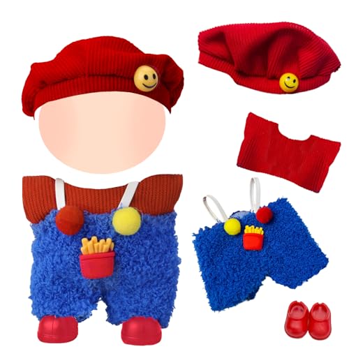 5 Stück 17cm Mini Niedlich Puppen Kleidung Set, Puppenkleidung Outfit Zubehör mit 1 Blauer Overall 1 Oberteil 1 Rot Hut 1 Anhänger 1 Paar Schuhe für Jungen Mädchen DIY Geschenk Halloween (Rot) 5 Stück 17cm Mini Niedlich Puppen Kleidung Set, Puppenkleidung Outfit Zubehör mit 1 Blauer Overall 1 Oberteil 1 Rot Hut 1 Anhänger 1 Paar Schuhe für Jungen Mädchen DIY Geschenk Halloween (Rot) von Carreuty