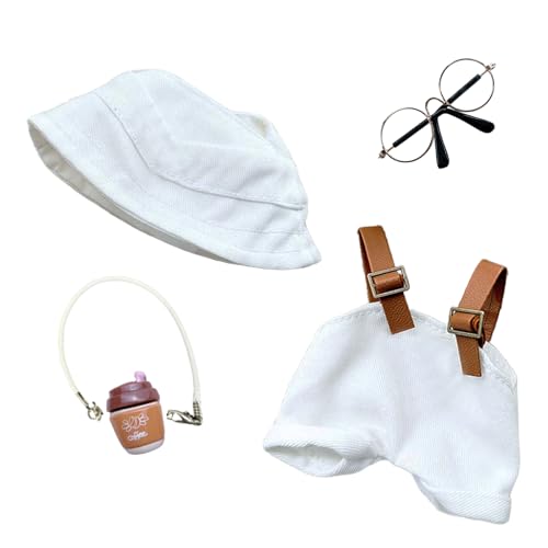 Kleidung für 17cm Puppen, Overall mit verstellbaren Trägern Mütze Brille Kaffeetasse Anhänger für die 17 cm Mini Plüschpuppe, Nicht im Lieferumfang Enthalten Weiß Kleidung für 17cm Puppen, Overall mit verstellbaren Trägern Mütze Brille Kaffeetasse Anhänger für die 17 cm Mini Plüschpuppe, Nicht im Lieferumfang Enthalten Weiß von Carreuty