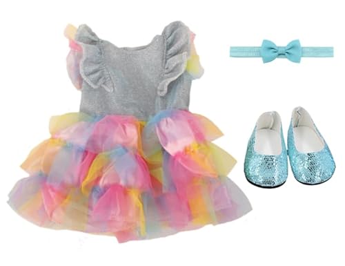 Baby Kleidung für 14-18 Zoll Baby Puppen, Blau Puppenzubehör mit Regenbogen-Paillettenkleid Glänzende Schuhe Schleifenkopfschmuck, Puppenkleidung für 30-45cm Puppen Mädchen Ostern Geburtstag Baby Kleidung für 14-18 Zoll Baby Puppen, Blau Puppenzubehör mit Regenbogen-Paillettenkleid Glänzende Schuhe Schleifenkopfschmuck, Puppenkleidung für 30-45cm Puppen Mädchen Ostern Geburtstag von Carreuty