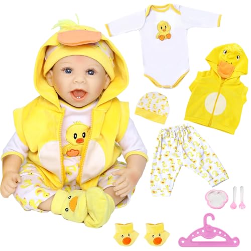 Puppenkleidung für Baby Puppen, Babypuppenkleidung mit 43–55 cm New Baby Puppen, 9-teiliges Outfit mit Kapuze, Enten Overall mit Hose, Socken, Kleiderbügel und mehr für Jungen Mädchen von Carreuty