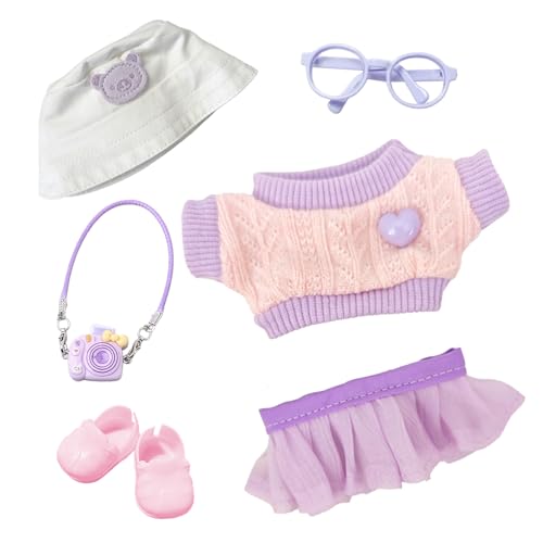 6 Stück Kleidung für 17cm Puppen, T-Shirt mit Herz Tutu-Rock Hut Brille Kamera-Anhänger 1 Paar Schuhe für die 17 cm Mini Plüschpuppe, Nicht im Lieferumfang Enthalten Lila 6 Stück Kleidung für 17cm Puppen, T-Shirt mit Herz Tutu-Rock Hut Brille Kamera-Anhänger 1 Paar Schuhe für die 17 cm Mini Plüschpuppe, Nicht im Lieferumfang Enthalten Lila von Carreuty