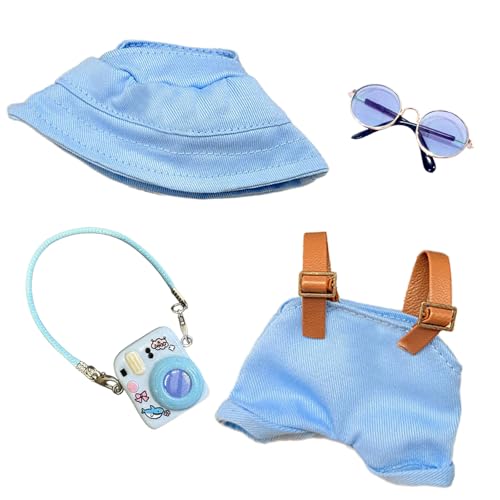 Kleidung für 17cm Puppen, Overall mit verstellbaren Trägern Mütze Brille Kamera-Anhänger für die 17 cm Mini Plüschpuppe, Nicht im Lieferumfang Enthalten Blau Kleidung für 17cm Puppen, Overall mit verstellbaren Trägern Mütze Brille Kamera-Anhänger für die 17 cm Mini Plüschpuppe, Nicht im Lieferumfang Enthalten Blau von Carreuty