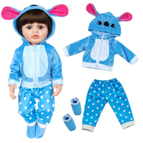 Puppenkleidung für 18-22 Zoll Baby Puppen, Blaue Baby Puppenkleidung mit Bluse Hose Socken, 45-56 cm Lange Babypuppen Outfits Jungen Geburtstag Geschenke von Carreuty