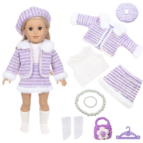 Kleidung Bekleidung Outfits für 14–17 Zoll Baby Puppen Puppenkleidung 36 - 43 cm9 Stück Lila Fashion Set Weste Mantel Skrit Barette Socken Tasche Halskette Armband Kleiderbügel Geburtstagsgeschenk von Carreuty