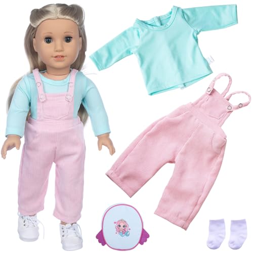 Puppenkleidung und Zubehör für 35-43 cm große Puppen, 4-teiliges Baby-Puppen-Kleidungs-Set enthält lange Ärmel, rosa Overall-Socken und Meerjungfrauen-Rucksack, Geburtstag für Mädchen (keine Puppe) Puppenkleidung und Zubehör für 35-43 cm große Puppen, 4-teiliges Baby-Puppen-Kleidungs-Set enthält lange Ärmel, rosa Overall-Socken und Meerjungfrauen-Rucksack, Geburtstag für Mädchen (keine Puppe) von Carreuty