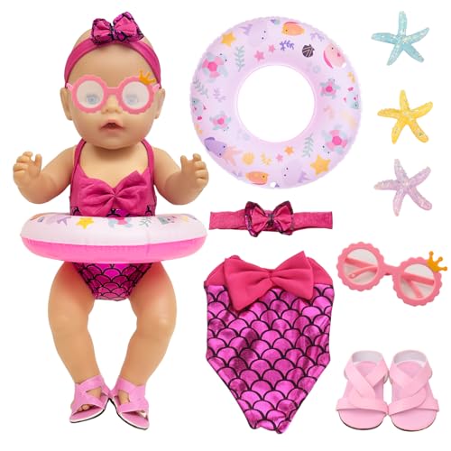 8 Rosarot Meerjungfrau Schwimm-Set Kompatibel mit 35-45cm New Born Baby Schwimmpuppe, Kleidung Outfits mit Sommerliches Badeanzug Schwimmring Sonnenbrille Schuhe Seestern für 14-18 Zoll Puppen 8 Rosarot Meerjungfrau Schwimm-Set Kompatibel mit 35-45cm New Born Baby Schwimmpuppe, Kleidung Outfits mit Sommerliches Badeanzug Schwimmring Sonnenbrille Schuhe Seestern für 14-18 Zoll Puppen von Carreuty