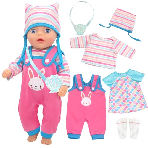 Kleidung Outfits für 12-14 Zoll Baby Puppen, 6 Bunny Baby Puppen Kleidung mit Hut Socken Kleid und Shell Tasche für 30-35 cm Puppe Kleidung, Neu Baby Puppe Kleidung Mädchen Geburtstag Geschenk von Carreuty