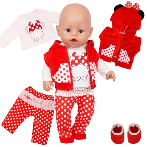 Baby Kleidung für 14-18 Zoll Baby Puppen, Puppenkleidung Puppenkleider Set mit Rote Tupfen-Kapuzenweste Maus-Top Modische Hose Socken für 30-45 cm Neugeborene Baby Puppen Mädchen Ostern Geburtstag Baby Kleidung für 14-18 Zoll Baby Puppen, Puppenkleidung Puppenkleider Set mit Rote Tupfen-Kapuzenweste Maus-Top Modische Hose Socken für 30-45 cm Neugeborene Baby Puppen Mädchen Ostern Geburtstag von Carreuty