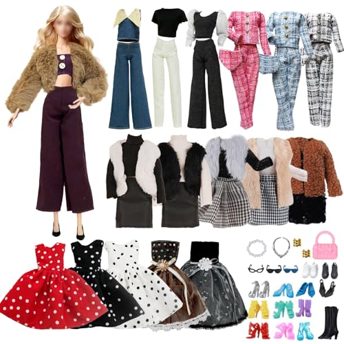 21 Klassische PuppenKleidung kompatibel mit Barbie, Braunem Supermodel Plüschset Plüschweste Set Grob Gestricktem Set Jeans Set Polkadot Kleid Glitzer Kleid 6 Schuhen 6 Zubehör für 11,5 Zoll Puppen 21 Klassische PuppenKleidung kompatibel mit Barbie, Braunem Supermodel Plüschset Plüschweste Set Grob Gestricktem Set Jeans Set Polkadot Kleid Glitzer Kleid 6 Schuhen 6 Zubehör für 11,5 Zoll Puppen von Carreuty