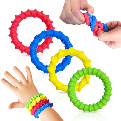 Sensory Fidget Toys für Kinder Erwachsene, 4 Pack Elastisches Taktiles Spielzeug Sensorisches Gummiarmband Ruhiges Spielzeug zum Stressabbau und bei Texturangst Klassenzimmer für Kleine Kinder von Carreuty