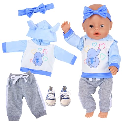 4 Stück Puppenkleidung Kompatibel mit 35-43 cm New Born Baby Puppen, Blaue Süße Kleidung für 14-18 Zoll Babypuppen mit Kapuzenpullover Hose Schuhen Stirnband, Neue 43cm Baby Kleidung 4 Stück Puppenkleidung Kompatibel mit 35-43 cm New Born Baby Puppen, Blaue Süße Kleidung für 14-18 Zoll Babypuppen mit Kapuzenpullover Hose Schuhen Stirnband, Neue 43cm Baby Kleidung von Carreuty