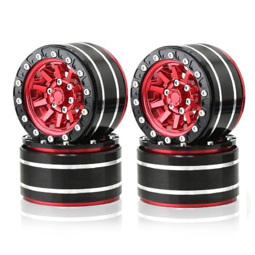 Carriere Metall 1,9 Beadlock Felge Außendurchmesser 55 mm für RC 1/10 12 mm Hex Crawler Auto Axial SCX10 90047 CC01 TRX4, Rot 4-Teilige Ersatzteile von Carriere