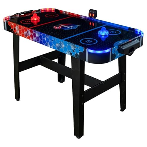 Carromco Airhockey Spieltisch Aurora-XT groß, Air Hockey Kinder/Erwachsene, Airhockey Tisch LED mit Luft 131x62x79 cm, für 2 Spieler ab 7 Jahren inkl. LED-Airhockey Pusher & Pucks von Carromco