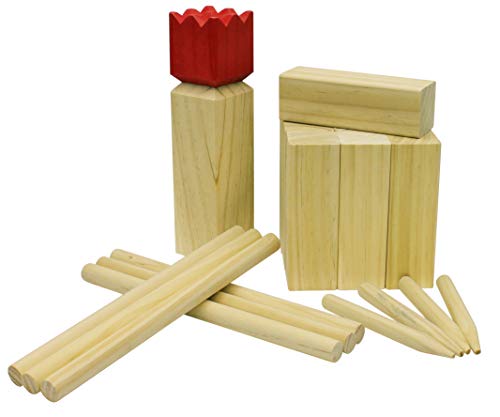 Carromco Kubb Wikingerschach Odin-M, aus Kiefernholz mit rotem König, wetterfester Tasche, Outdoor Spielzeug Wikinger Schach Holz Schwedenschach groß von Carromco