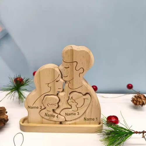 Personalisierte Ornamente Familienornamente, Kundenspezifische Familiennamen Puzzle, Holzdekor Gravierte Ornamente Desktop Raumdekorationen, Geschenk für Weihnachten Holz Familie Puzzle Ornamente von Carroterr