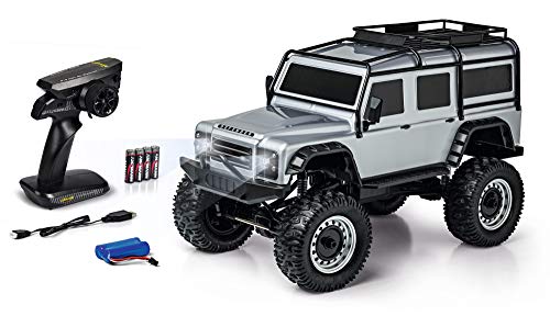 Carson 1:8 Land Rover Defender 100% RTR Silber, Ferngesteuertes Auto, RC Fahrzeug, inkl. Batterien und Fernsteuerung, Geschwindigkeit km/h, Fahrzeit 20 min, 500404172 von Carson