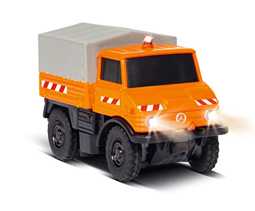 Carson 1:87 MB Unimog U400 Kommunal 100% RTR, ferngesteuertes Fahrzeug, fahrfertiges Modell, mit LED Beleuchtung und schaltbarer Warnleuchte, sehr Kleiner Wendekreis, perfekt für Dioramen, 500504125, Orange von Carson