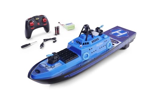 Carson 500108049 RC- Polizeiboot 2.4G 100% RTR - Ferngesteuertes Boot, RC Boot, Ferngesteuertes Boot für Kinder und Erwachsene, inklusive Fernsteuerung, Blau von Carson