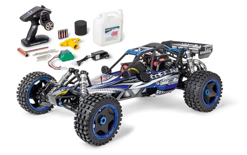 Carson 500304033 1:5 Wild GP Attack 2.4G 100% RTR blau - RC Verbrenner, 1.8 PS, 2WD, bis zu 65 km/h schnell, Premium Bauteile, Offroad, RTR, 2.4 GHz, ferngesteuertes Auto, blau von Carson