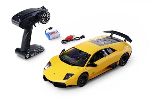 Carson 500404304 1:14 Lamborghini Murcielago SV 2.4G 100% RTR gelb - Ferngesteuertes Auto, LED-Beleuchtung, RC Auto, RC Fahrzeug, RC Auto 1:14, Ferngesteuertes Spielzeug von Carson