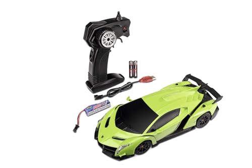 Carson 500404308 1:24 Lamborghini Veneno 2.4G 100% RTR grün - Ferngesteuertes Auto, LED-Beleuchtung, Fahrzeit ca. 60 min, RC Auto, RC Fahrzeug, RC Auto 1:24, Ferngesteuertes Spielzeug von Carson