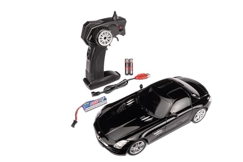 Carson 500404310 1:24 Mercedes Benz SLS AMG 2.4G 100% RTR schwarz - Ferngesteuertes Auto, LED-Beleuchtung, RC Auto, RC Fahrzeug, RC Auto 1:24, Ferngesteuertes Spielzeug von Carson