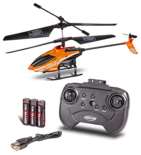 Carson 500507155 Nano Tyrann 230 Gyro IR 2CH, 100% flugfertig, Ferngesteuerter Helikopter, RC Hubschrauber, inkl. Batterien und Fernsteuerung, Orange, Schwarz, Weiß von Carson