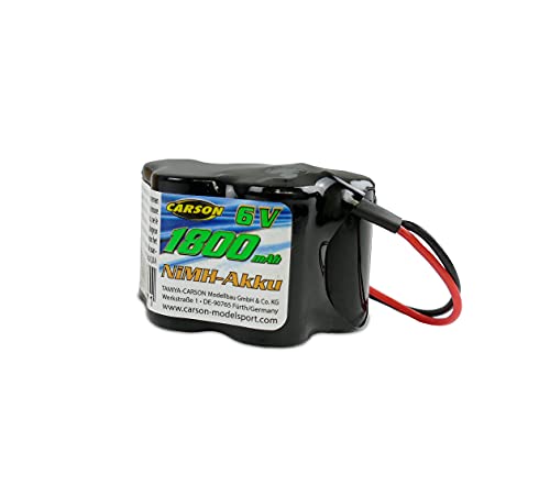 Carson 500608230-6V/1800mAh NiMH Empfängerakku Hump BEC, wiederaufladbar, mit Tamiya Stecker, Akku für RC Auto, Ersatzzakku ferngesteuertes Fahrzeug, hochwertig, Modellbau, Mehrfarbig von Carson