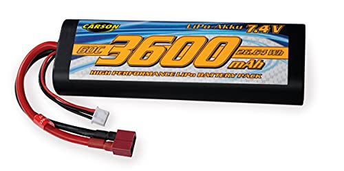 Carson 500608231-7,4V/3600mAh 60C LiPO Ra.Akku T-Pl. HC R, wiederaufladbar, Anschlusskabel mit T-Plug-Buchse, Akku für RC Auto, Ersatzzakku ferngesteuertes Fahrzeug, hochwertig, Modellbau Mehrfarbig von Carson