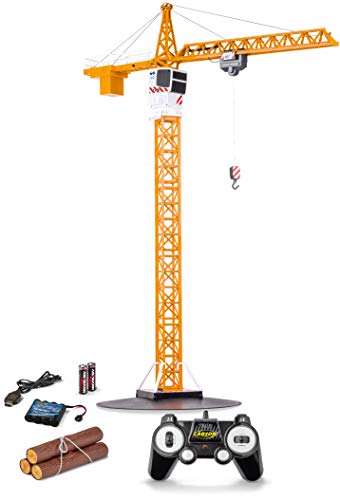 Carson 500907301 Tour télescopique 1:20 Tower Crane 2.4G 100% RTR, Ferngesteuerter Kran, Baufahrzeug mit Funktionen, inkl. Batterien und Fernsteuerung, gelb von Carson