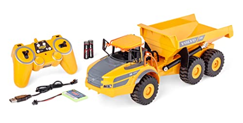 Carson 500907669 1:20 Muldenkipper Volvo A40G 100% RTR - Ferngesteuertes Baufahrzeug für Kinder ab 8 Jahren, RC Bagger mit Funktionen, inkl. Batterien und Fernsteuerung, Gelb von Carson