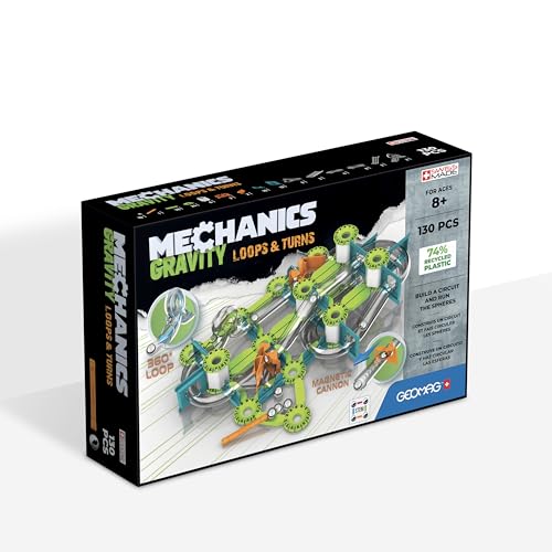 Geomag - Mechanics Gravity Loops & Turns - Lern- und Kreativspiel für Kinder - Magnetische Bausteine, Rennstrecke mit Magnetbausteinen - Set mit 130 Teilen von Geomag