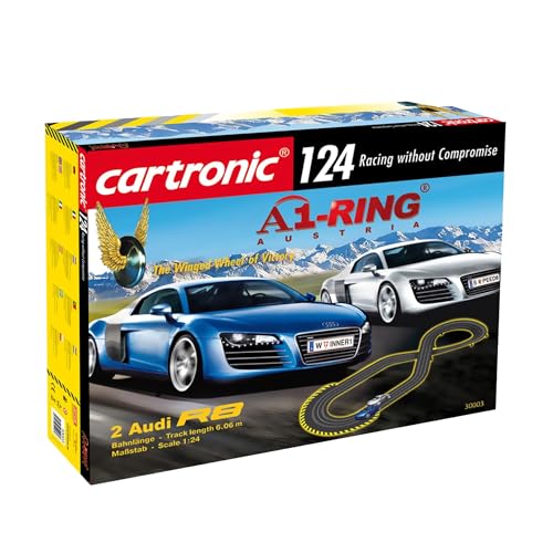 Cartronic 124 A1 Ring I Spielfertiges Rennbahn Set mit 6,06m Rennstrecke + 2X Audi R8 I Autorennbahn für Kinder ab 8 Jahren von Cartronic