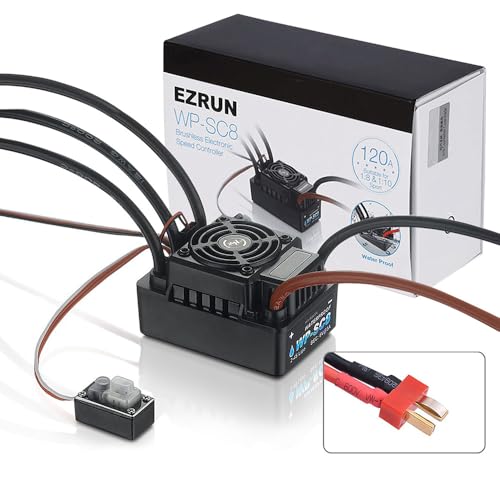 2-4S LiPo 120A Wasserdicht Brushless ESC Geschwindigkeitsregler BEC 6V 3A für T Stecker für 1/8 1/10 RC Auto Buggy Short Truck von Caruner