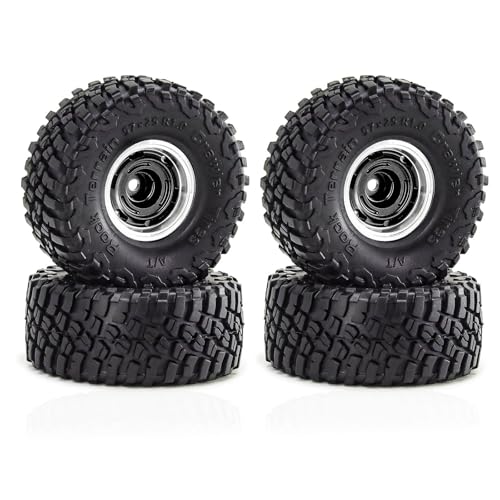 4 Stück 2,5 cm Aluminium-Felge Gummi Crawler Reifen Rock Terrain Räder Reifen ø57 x 24 mm RC Ersatzteile für SCX24 FMS24 TRX4M 1/18 1/24 RC Kletterauto, Typ A, Schwarz von Caruner