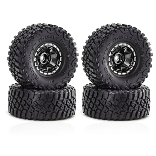 4 Stück 2,5 cm Aluminium-Felge Gummi Crawler Reifen Rock Terrain Räder Reifen ø57 x 24 mm RC Ersatzteile für SCX24 FMS24 TRX4M 1/18 1/24 RC Kletterauto, Typ B, Schwarz von Caruner