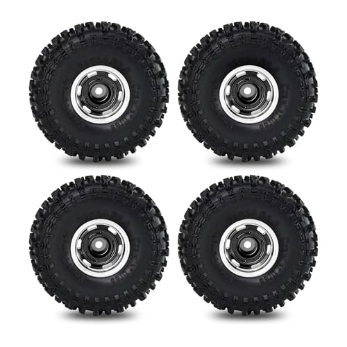 4 Stück 2,5 cm Aluminium-Felge Gummi Crawler Reifen Rock Terrain Räder Reifen ø63 x 24 mm RC Ersatzteile für SCX24 FMS24 TRX4M 1/18 1/24 RC Kletterauto, Schwarz von Caruner