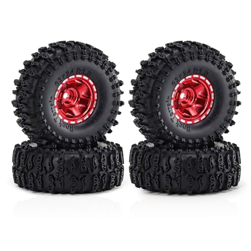 4 Stück 2,5 cm RC Crawler Gummireifen Reifen ø63 x 24 mm Alufelge RC Ersatzteile für 1/18 TRX4M SCX24 FMS24 1/24 RC Kletterauto, Rot von Caruner