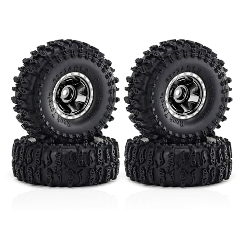 4 Stück 2,5 cm RC Crawler Gummireifen Reifen ø63 x 24 mm Alufelge RC Ersatzteile für 1/18 TRX4M SCX24 FMS24 1/24 RC Kletterauto, Schwarz von Caruner