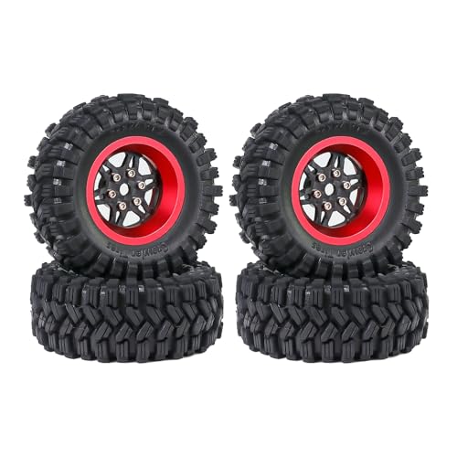 4 Stück 3,1 cm Butylkautschuk-Reifen, Ø 62 x 24 mm, Sechskantgröße, 7 mm, RC-Ersatzteile für TRX4M SCX24 FMS24 1/18 1/24 RC Kletterauto RC Crawler, Typ A, Rot von Caruner